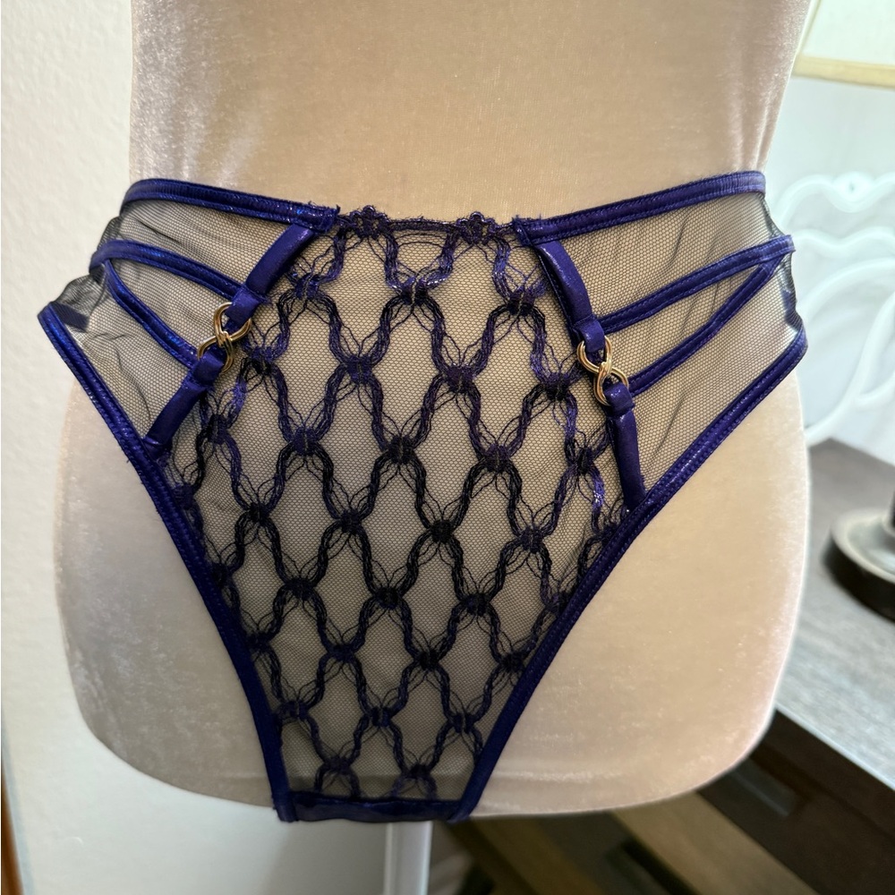 Honey Birdette Celeste Blue Geometric Mesh Panties